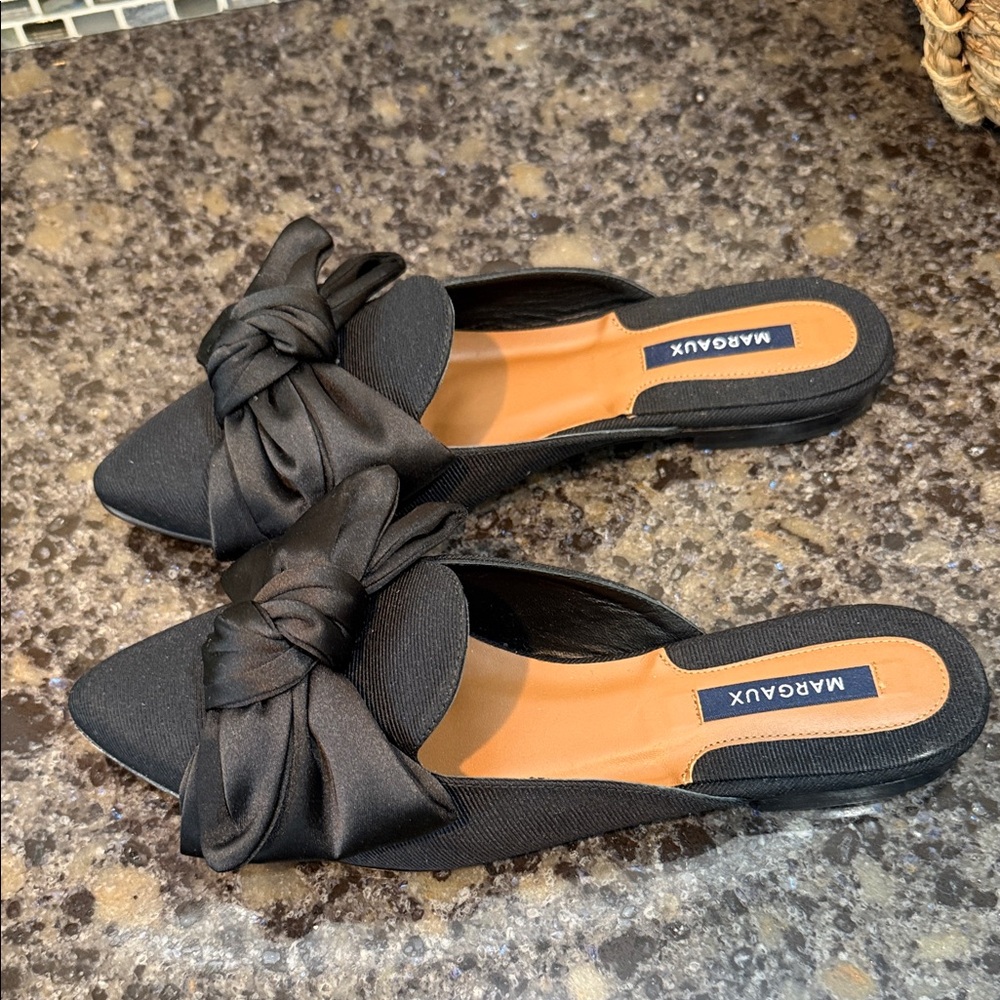 Margaux Black Satin Bow Mules